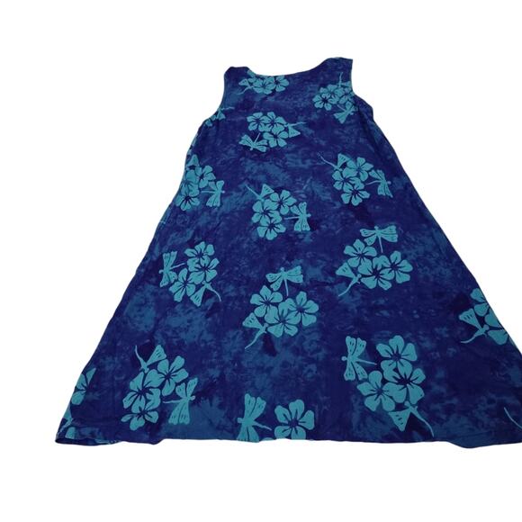 Pineapple Cove Vintage Blue Floral Sundress Hawaiian Tropical Print Coastal M - Picture 5 of 11